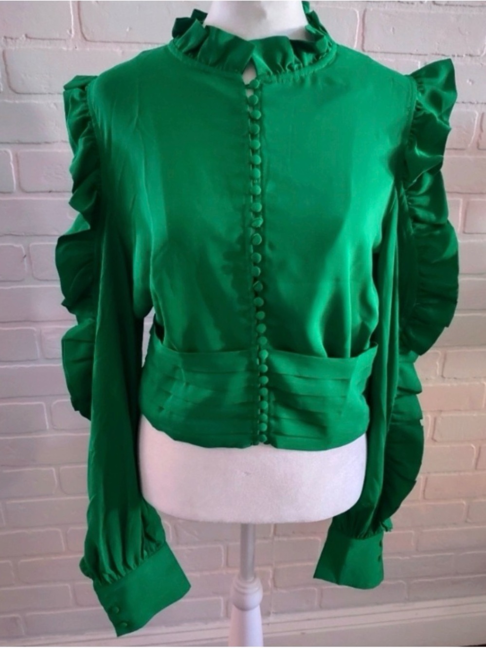 Black Ruffle-Trim Button Front Blouse - Picture 4 of 4